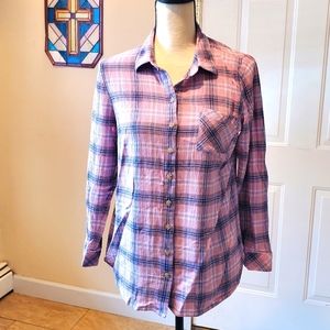 J.Jill Plaid Pink & Blue Blouse with Pocket Size Small Petite